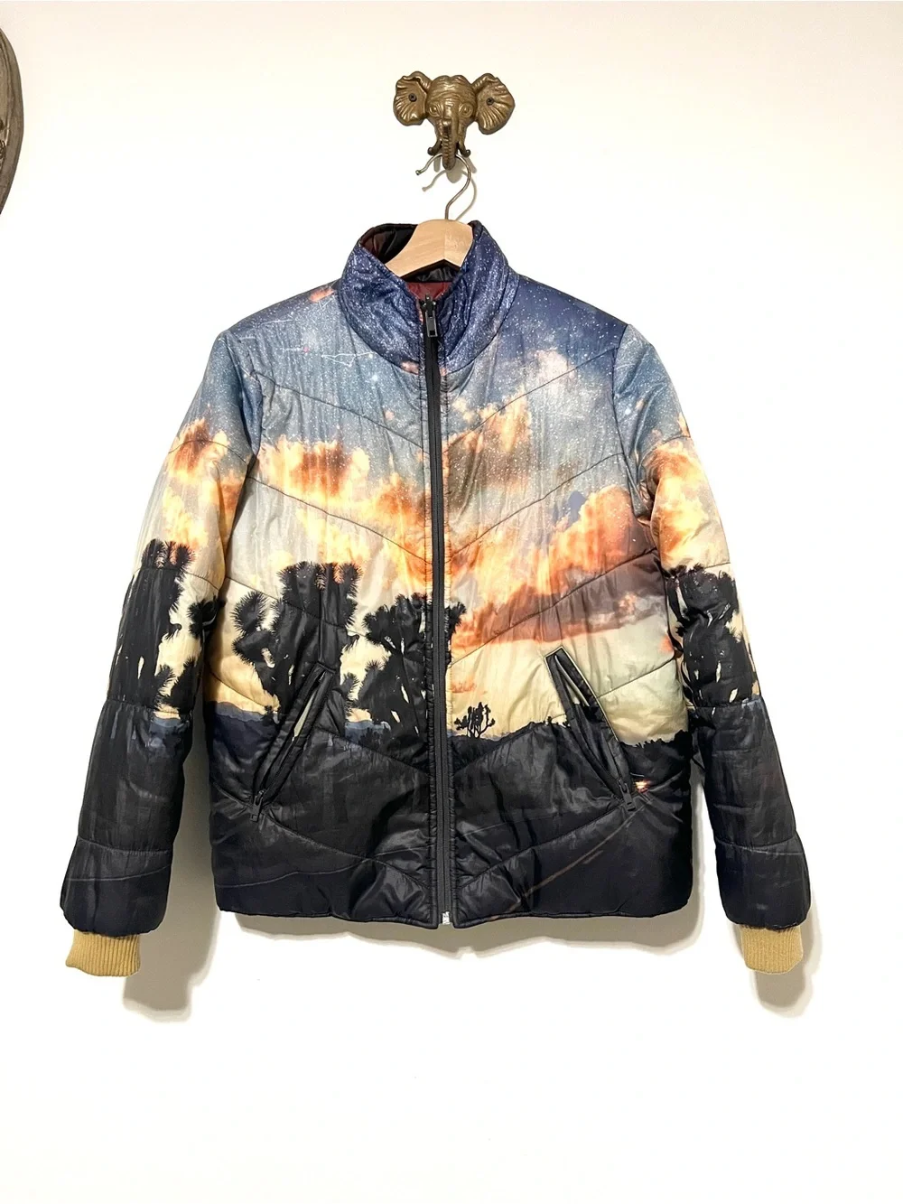 MOTHER The Two Faced Reversible Puffer Jacket Coat Tie Dye Joshua Trees SMALL D